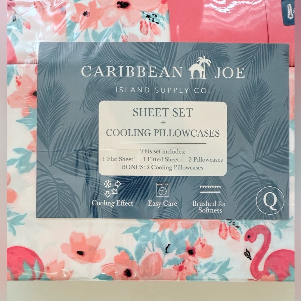 Caribbean Joe Floral Flamingo Queen Bed Sheet Set - Picture 3 of 3